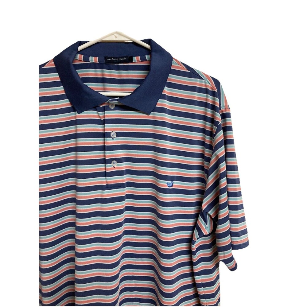 Men's Southern Marsh Short Sleeve Polo Performance Striped Size XL